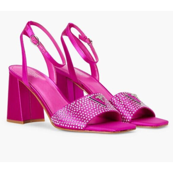 GUESS Women's Gelya Rhinestone Heeled Sandals, Bright Pink Size 7.5M - Picture 1 of 4